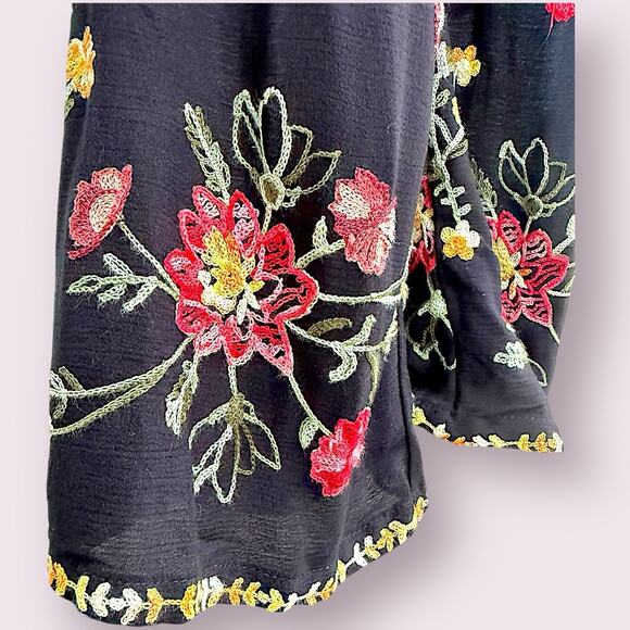 LIV Los Angeles Embroidered Wide Leg Pants Black Floral Boho Festival Rayon Sz S - Picture 4 of 11